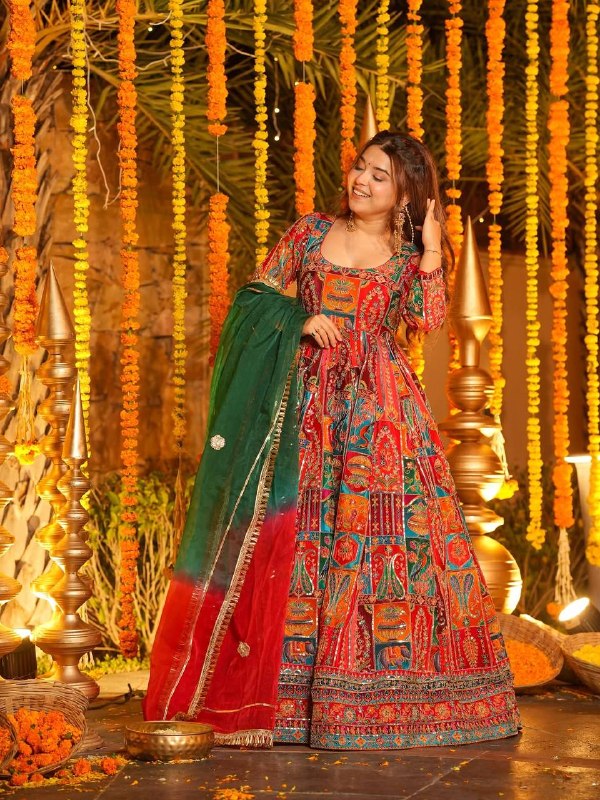 Red Multicolor Embroidered Anarkali Suit Set with Dupatta for Women