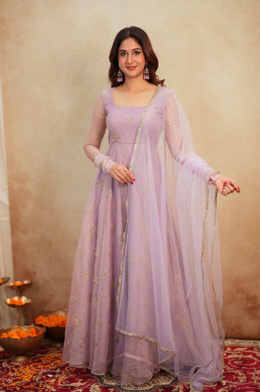 Festive Wear Lavender Anarkali Gown