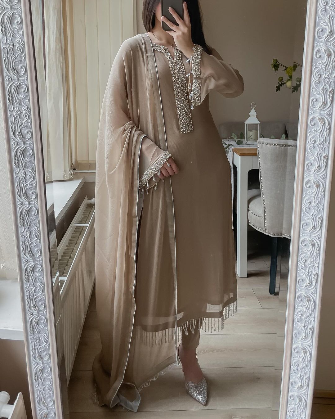 Dusty Rose Moti Handwork Kurta Set For Women | Buy Eid Special Dress For Women