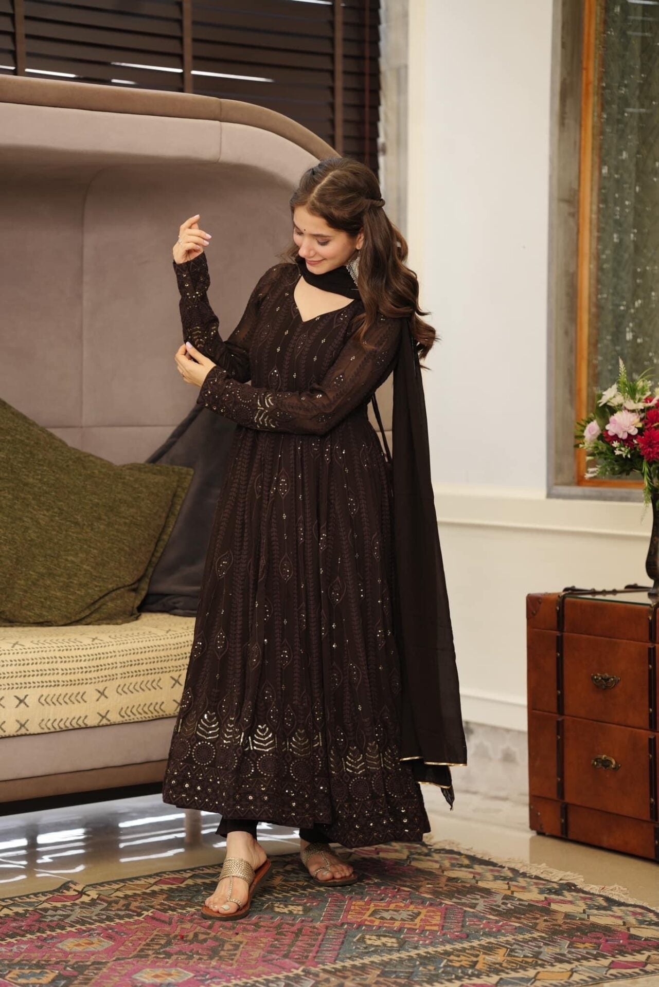 Maroon Georgette Anarkali Suit Set with Dupatta | Anarkali Suit For Women