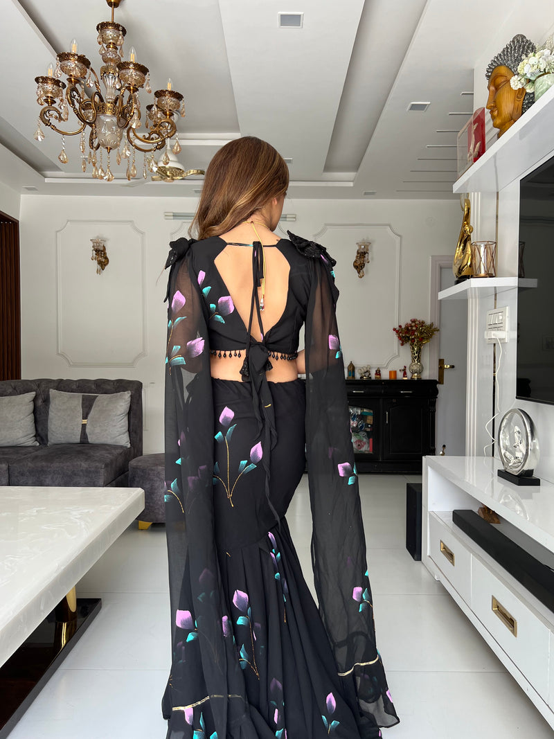 Classic 90's Style Black Fish Cut Full Stitched Lehenga For Party Wear & Cocktail Function