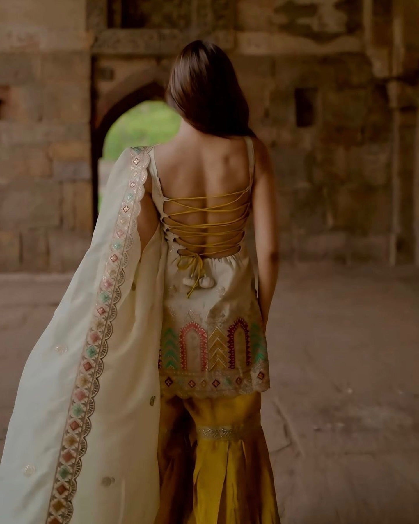 Ivory Chinnon Silk Sharara Set with Embroidered Dupatta | Festive & Party Wear