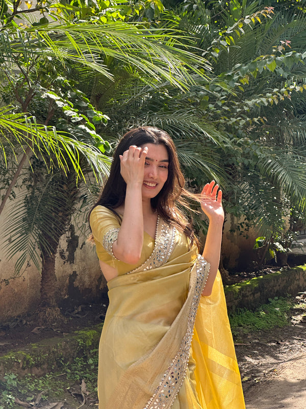 Party Wear Mirror Work Tissue Silk Saree For Women | Mirror Work Saree | Party Wear Saree For Women