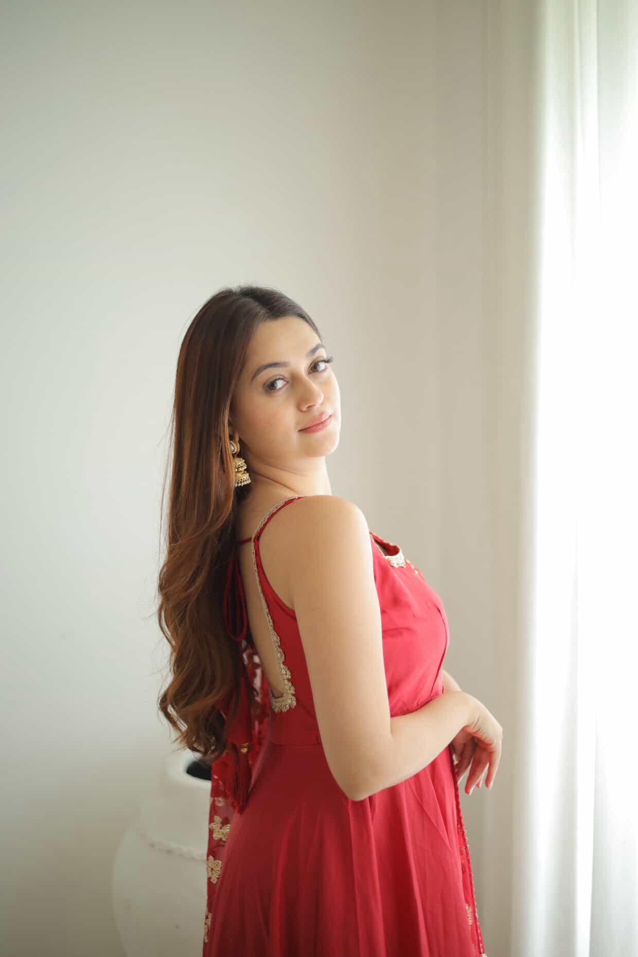 Red Georgette Sleeveless Gown with Sequins Dupatta | Party & Festive Wear