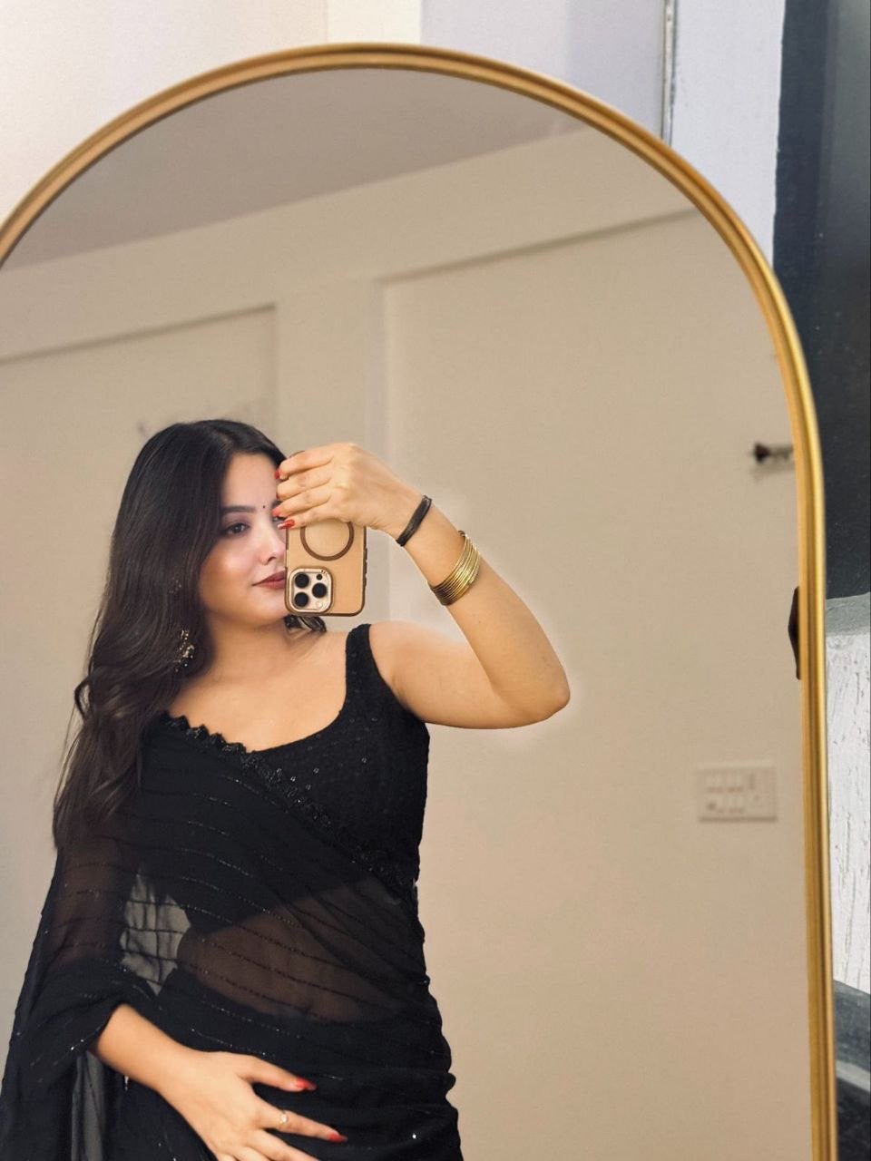 Party Wear Divine Black Sequence & Beadwork Festive Georgette Saree