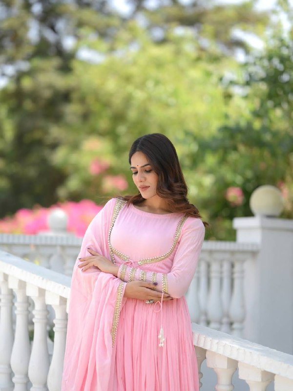 Pink Anarkali Suit Set for Women | Vichitra Silk Wedding & Festive Wear