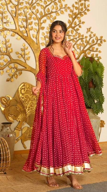 Festive Printed Georgette Anarkali Suit Set with Dupatta | Sangeet Outfit Women
