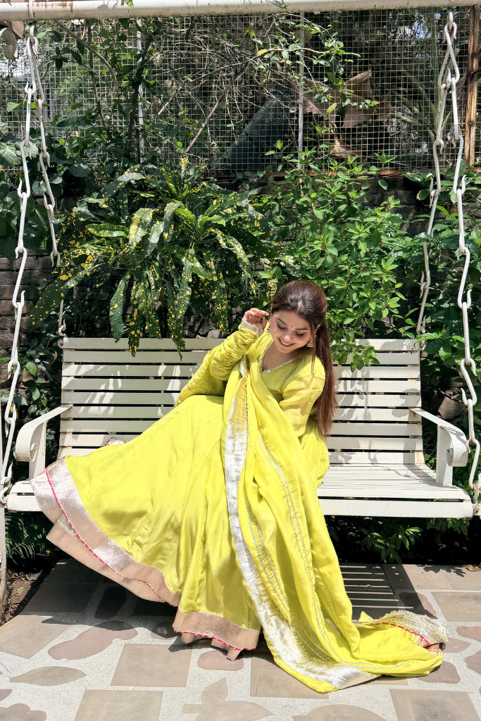 Lime Green Flared Anarkali Suit Set For Women | Ethnic Wear for Wedding, Party & Festive Occasions