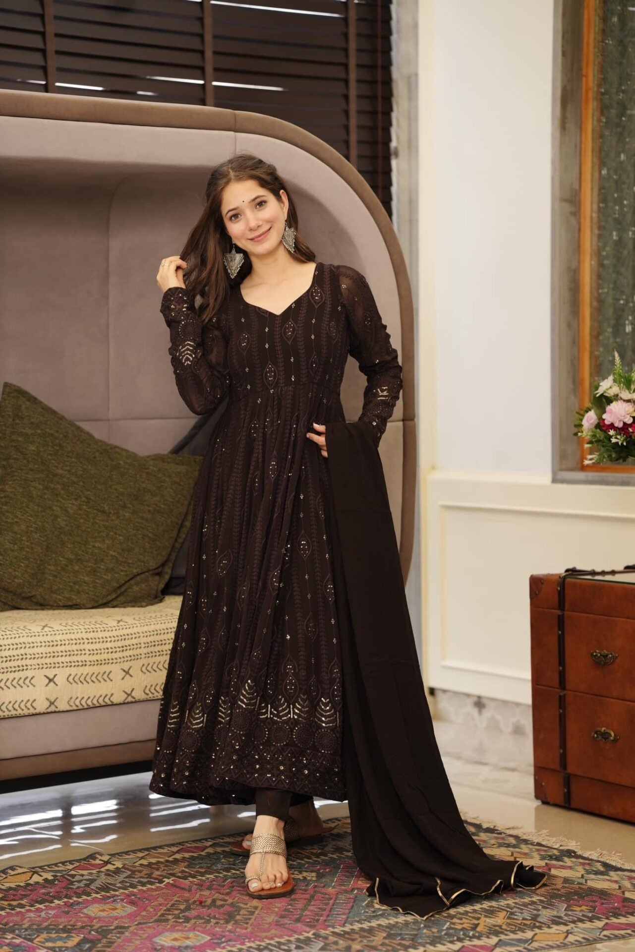Maroon Georgette Anarkali Suit Set with Dupatta | Anarkali Suit For Women