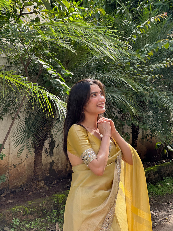 Party Wear Mirror Work Tissue Silk Saree For Women | Mirror Work Saree | Party Wear Saree For Women