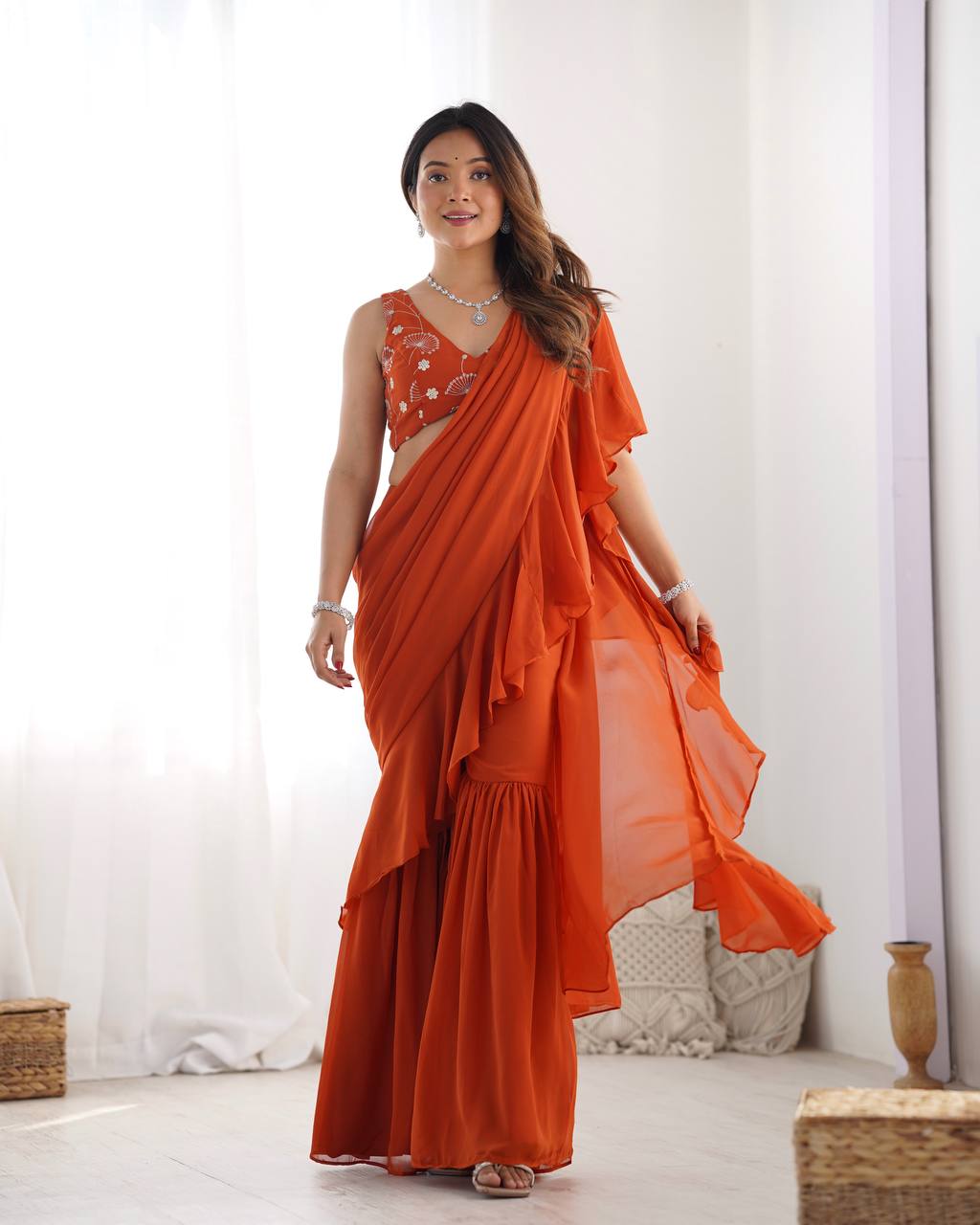 Festive Wear Pre Draped Ready To Wear Sharara Saree