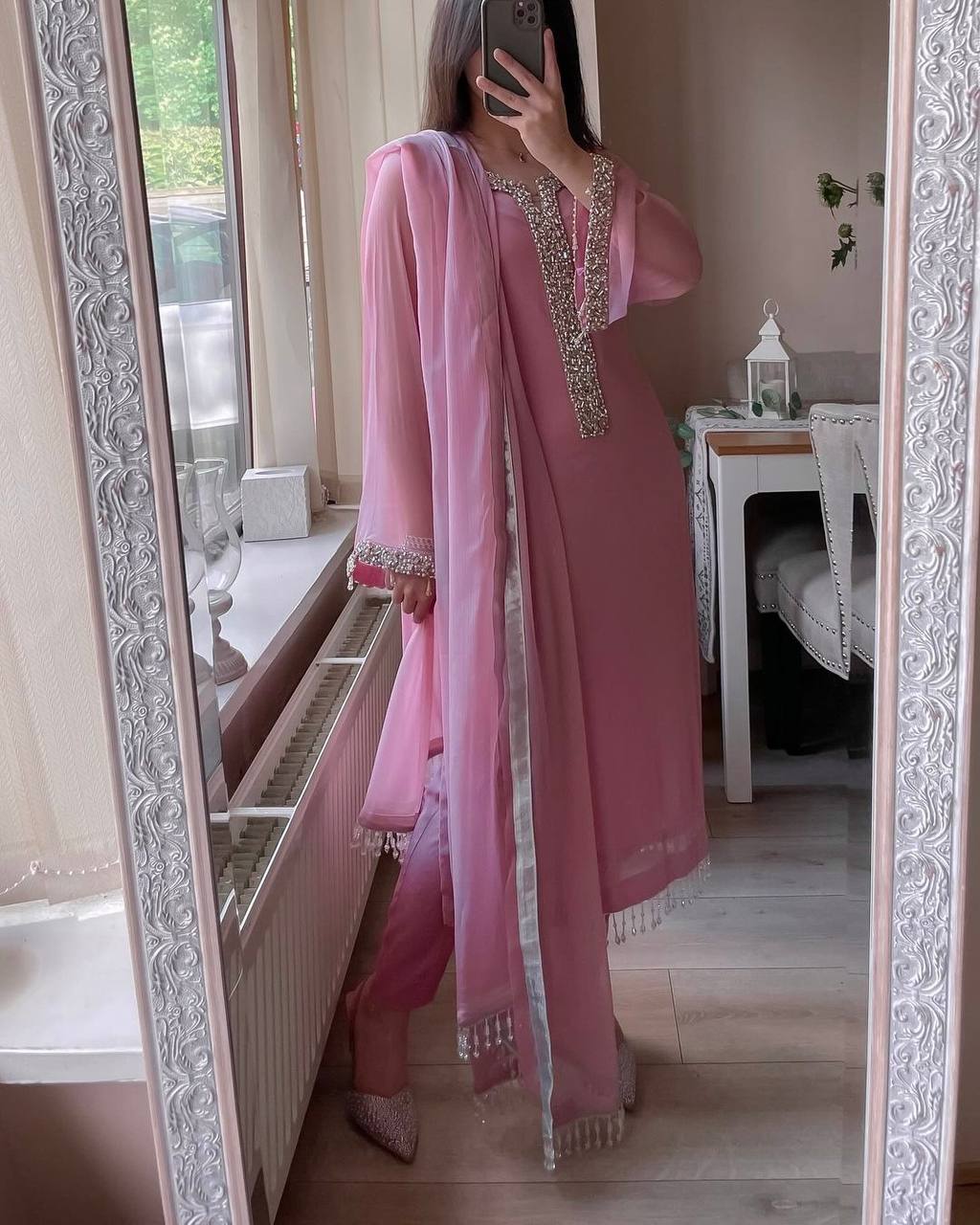 Dusty Rose Moti Handwork Kurta Set For Women | Buy Eid Special Dress For Women