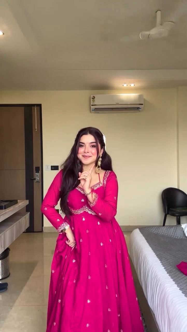 Red Chilli Slit Anarkali Premium Suit Set | Festive & Party Wear Style