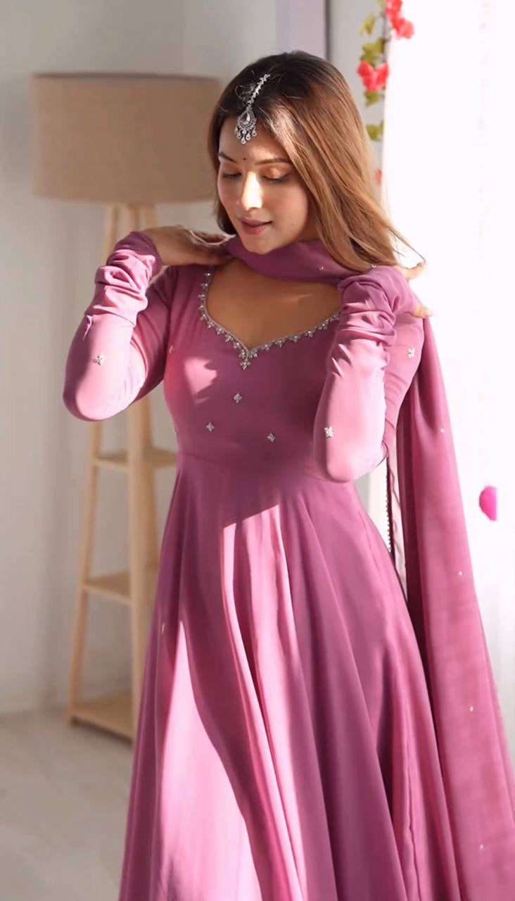 Party Wear Lavender Color Gerogatte Fabric Fully Stiched Anarkali