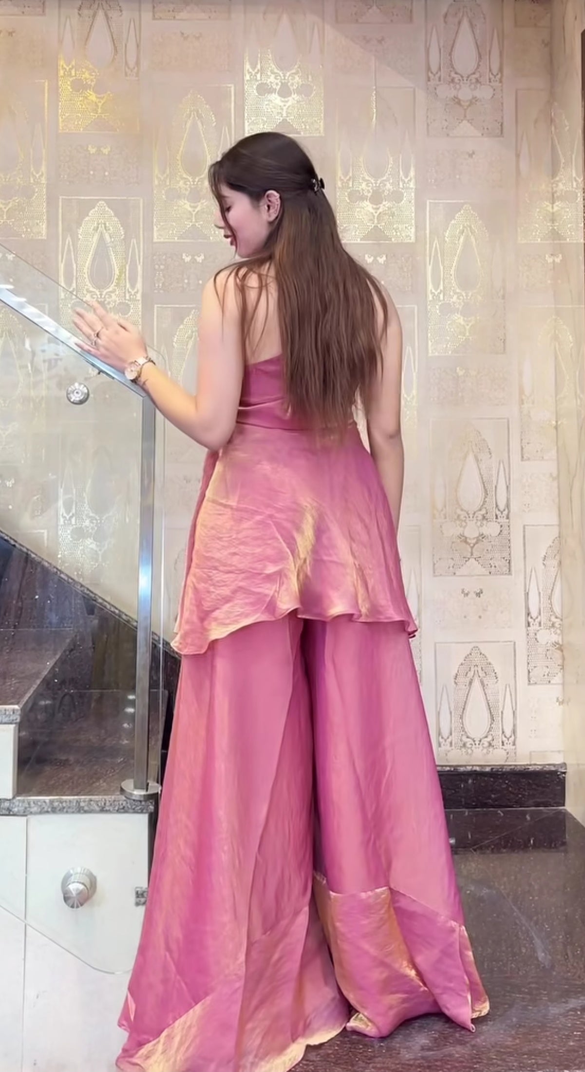 Modern Indo Western Halter Neck Sharara Palazzo Suit Set for Women