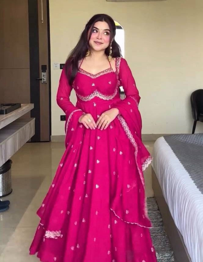 Red Chilli Slit Anarkali Premium Suit Set | Festive & Party Wear Style