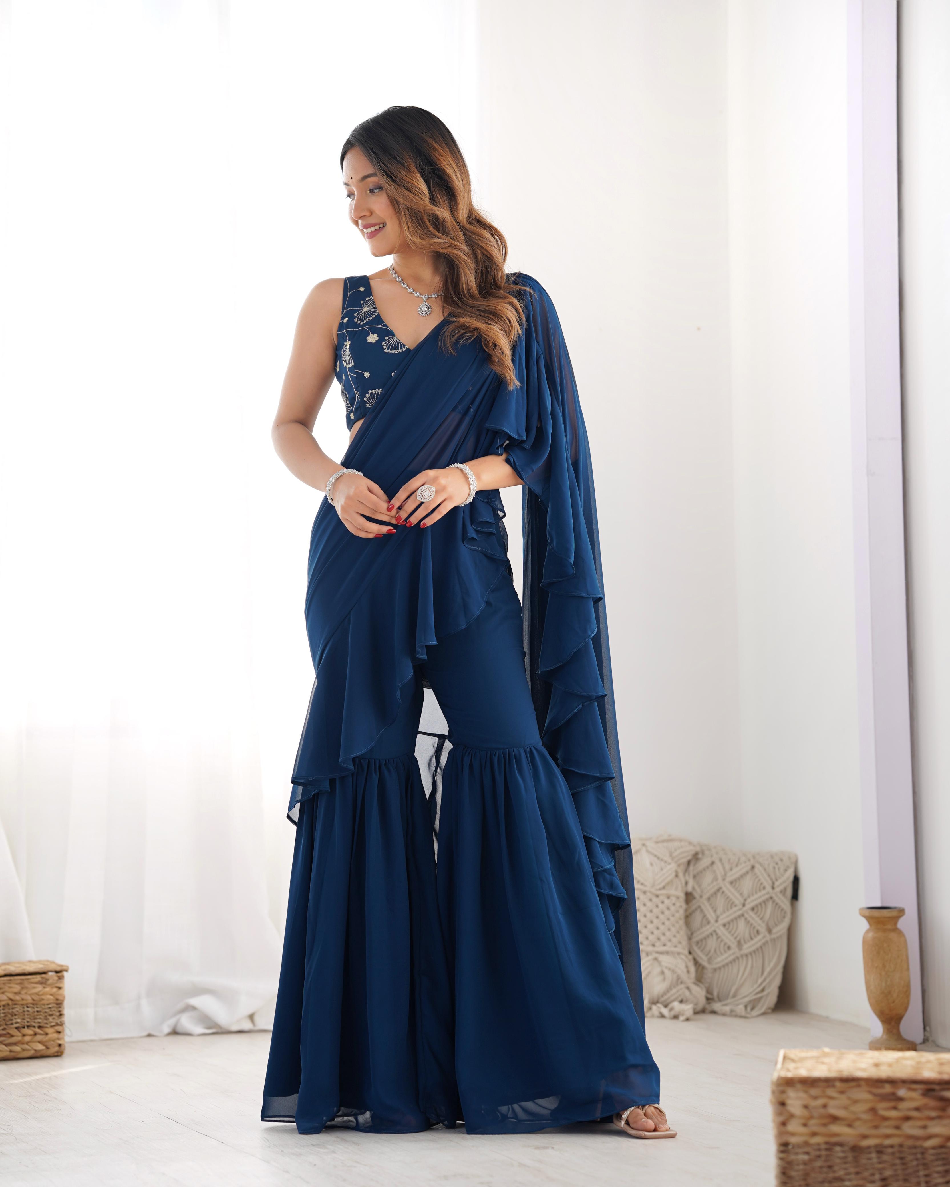 Festive Wear Pre Draped Ready To Wear Sharara Saree