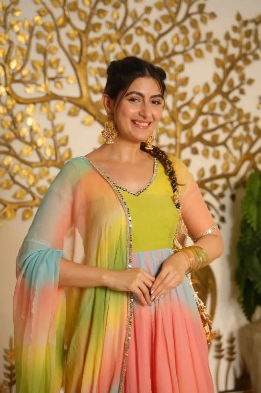Multicolor Digital Print Anarkali Suit Set for Women | Stylish Designer Mehendi, Haldi & Festive Wear