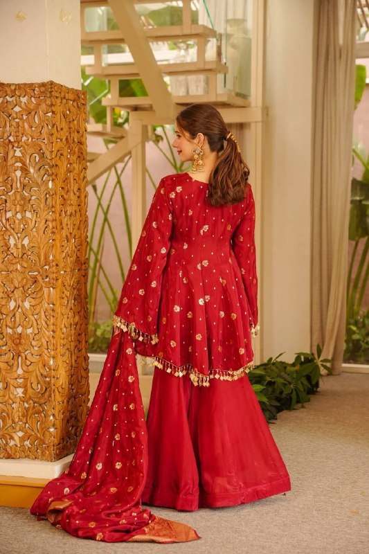 Red Satin Silk Palazzo Suit Set for Women | Designer Festive, Mehendi & Wedding Wear