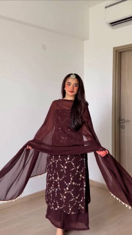 Wine Party Wear Anarkali Palazzo Suit Set for Women | Festive & Wedding Wear for Women