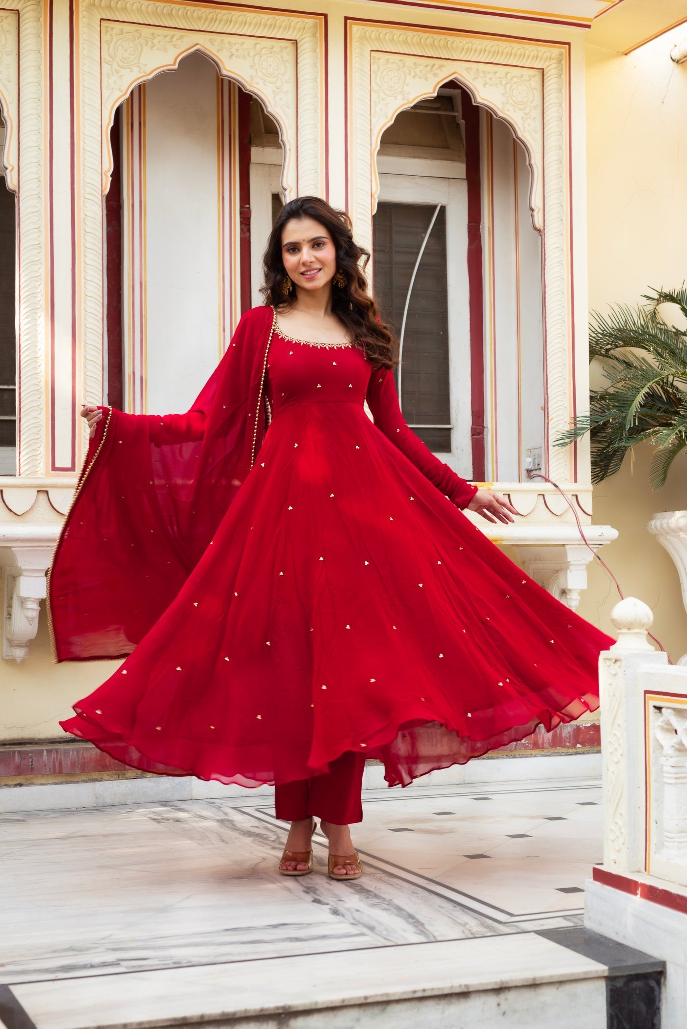 Party Wear Radiate Elegance in This Red Hand Work Anarkali Suit