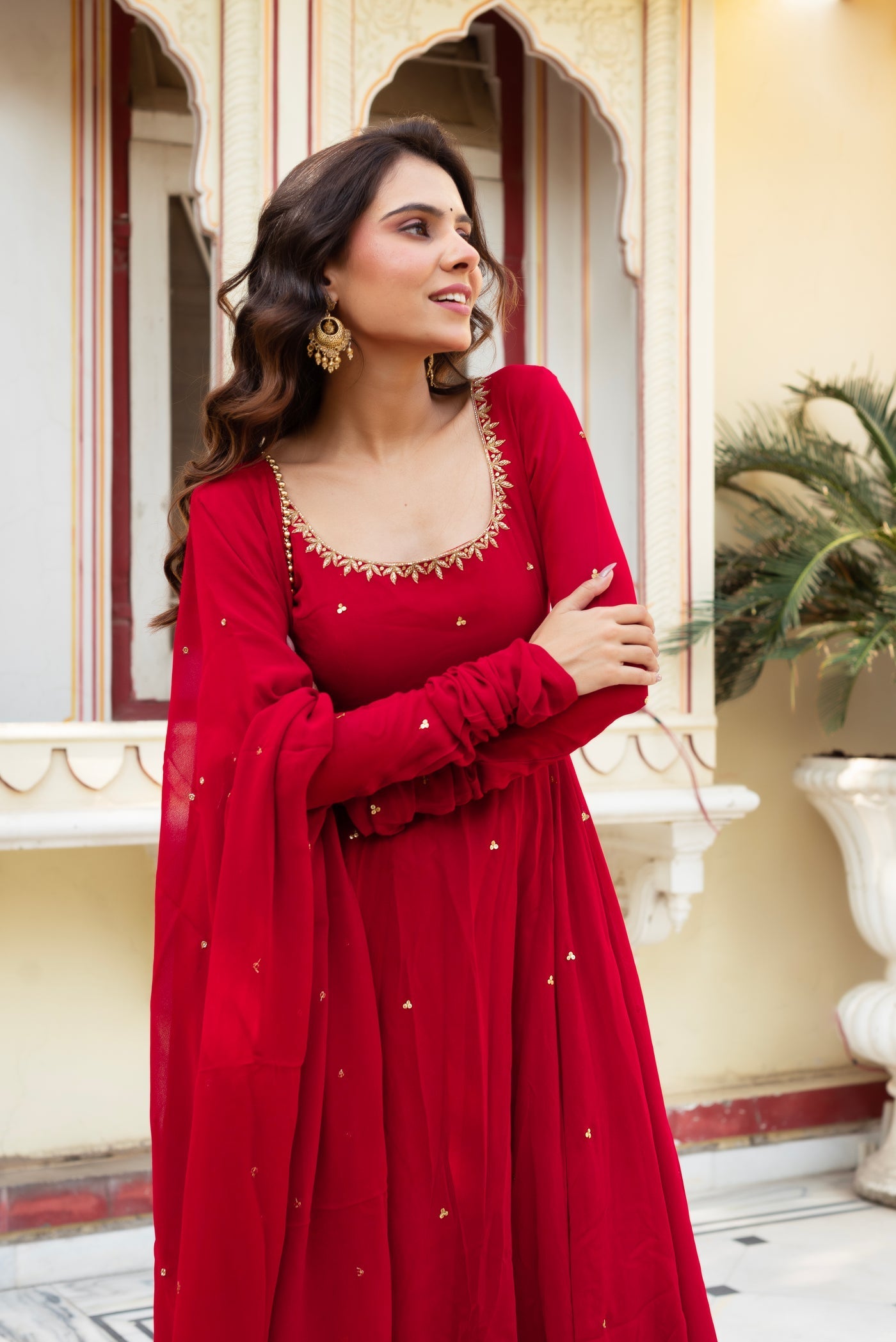 Party Wear Radiate Elegance in This Red Hand Work Anarkali Suit