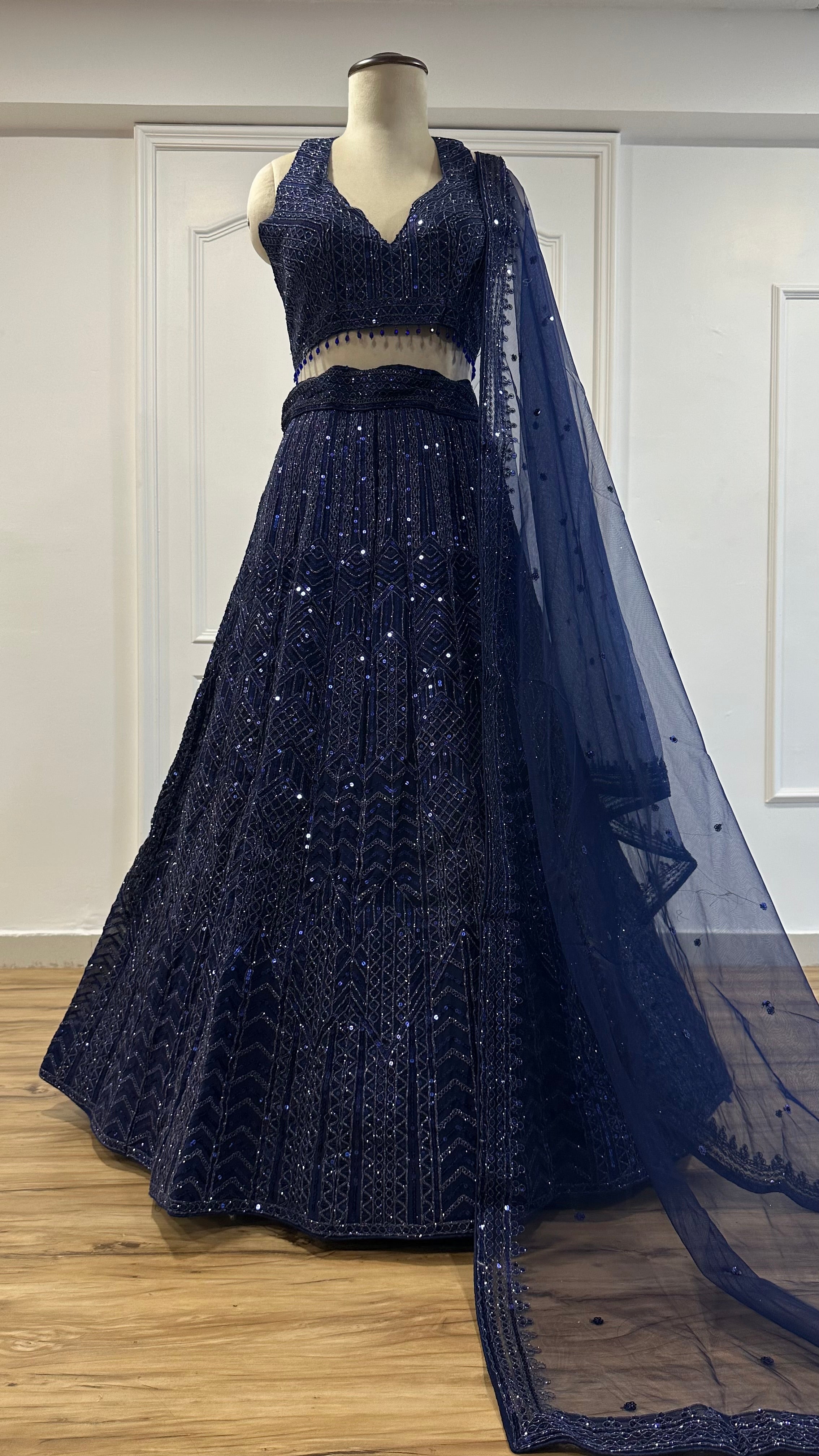 Amazing Navy Blue Heavy Sequins Dori Worked Net Lehenga Choli