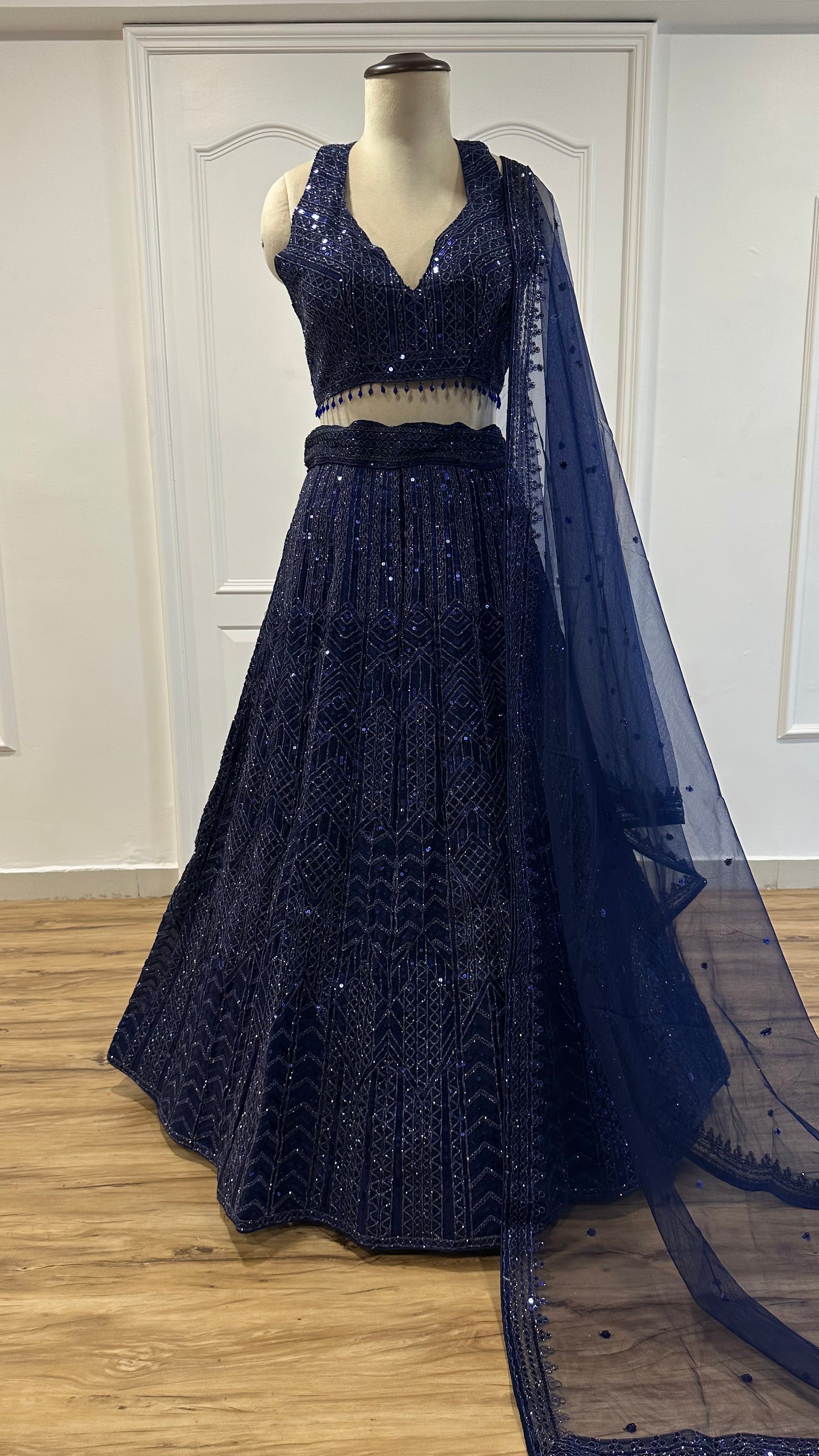 Amazing Navy Blue Heavy Sequins Dori Worked Net Lehenga Choli