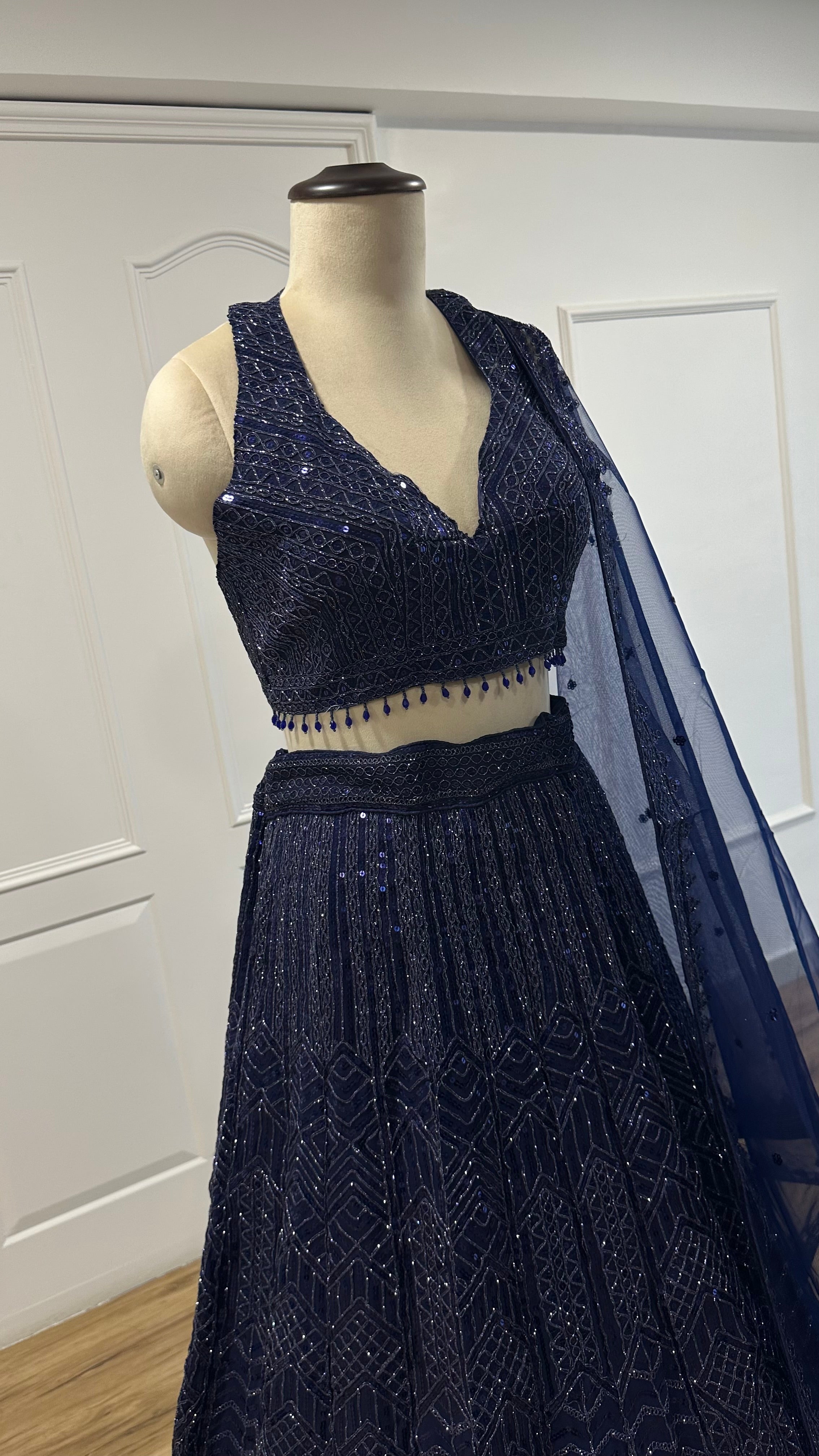 Amazing Navy Blue Heavy Sequins Dori Worked Net Lehenga Choli