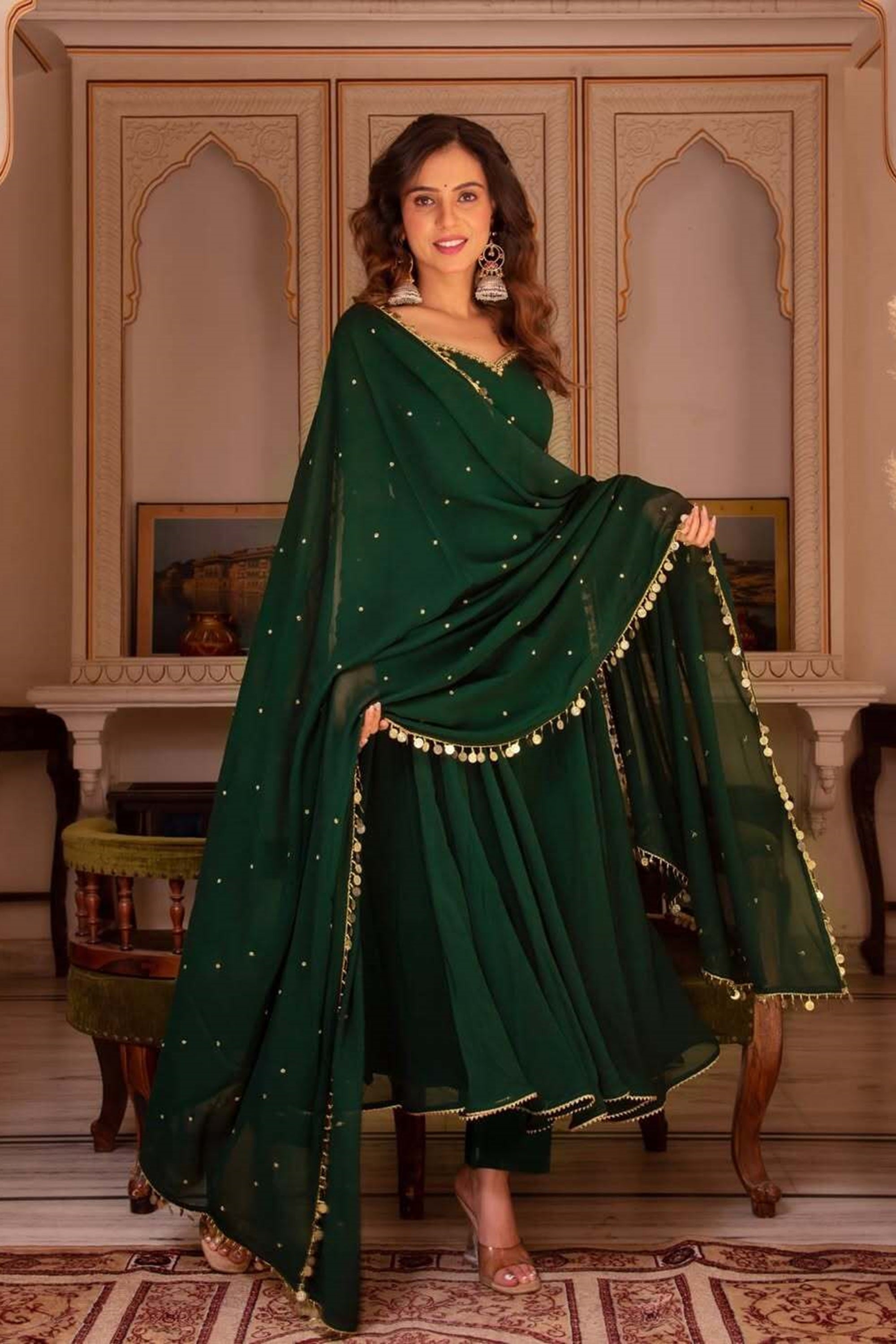 Green Color Georgette Anarkali Suit with Dupatta