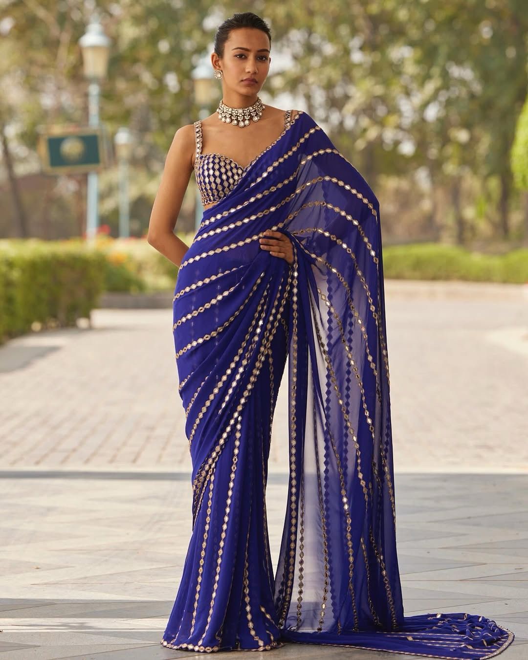 Designer Wedding Wear Pure Georgette Saree with Mirror Work
