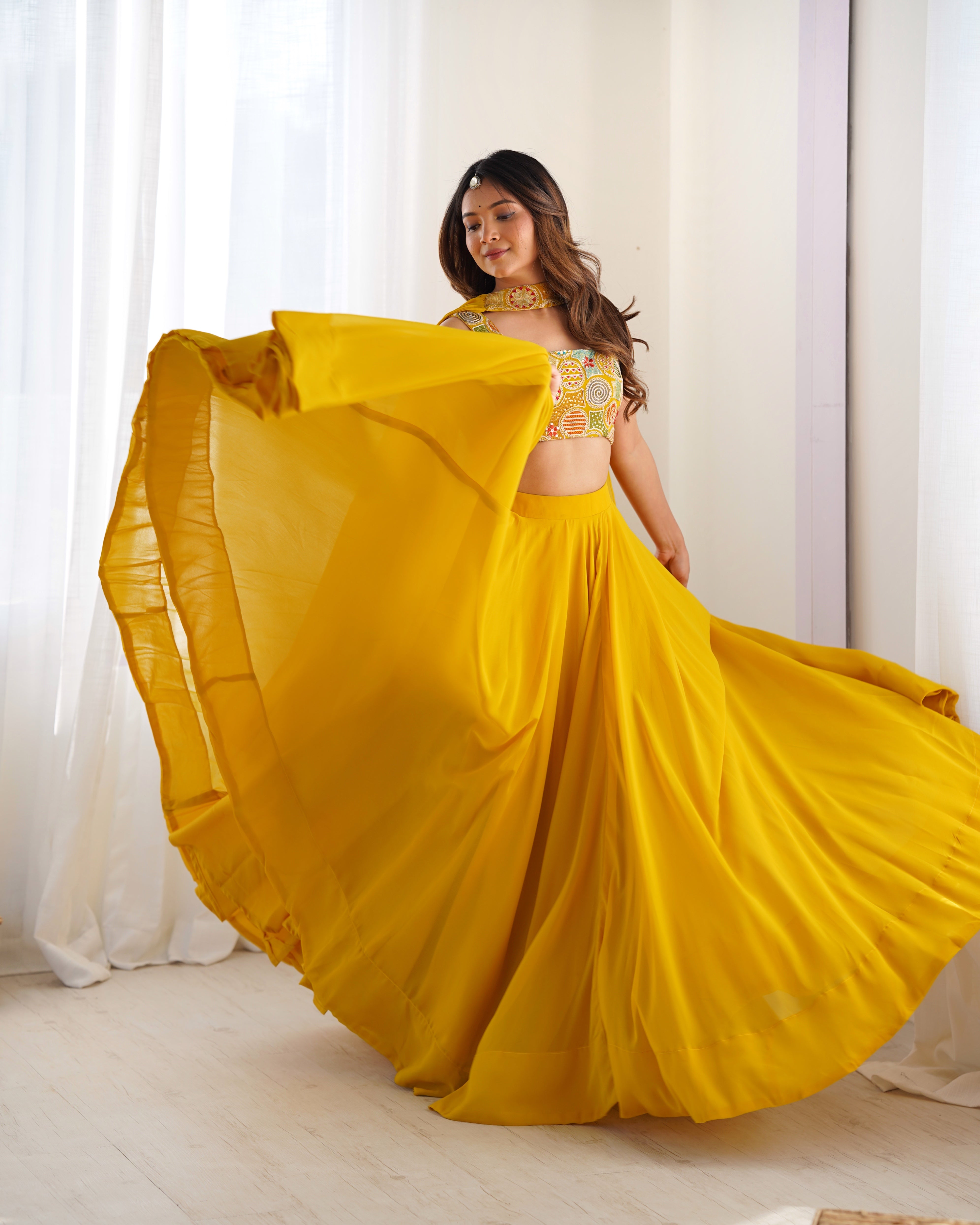 Sangeet Wear Yellow Color Pure Soft Georgette Lehenga Choli