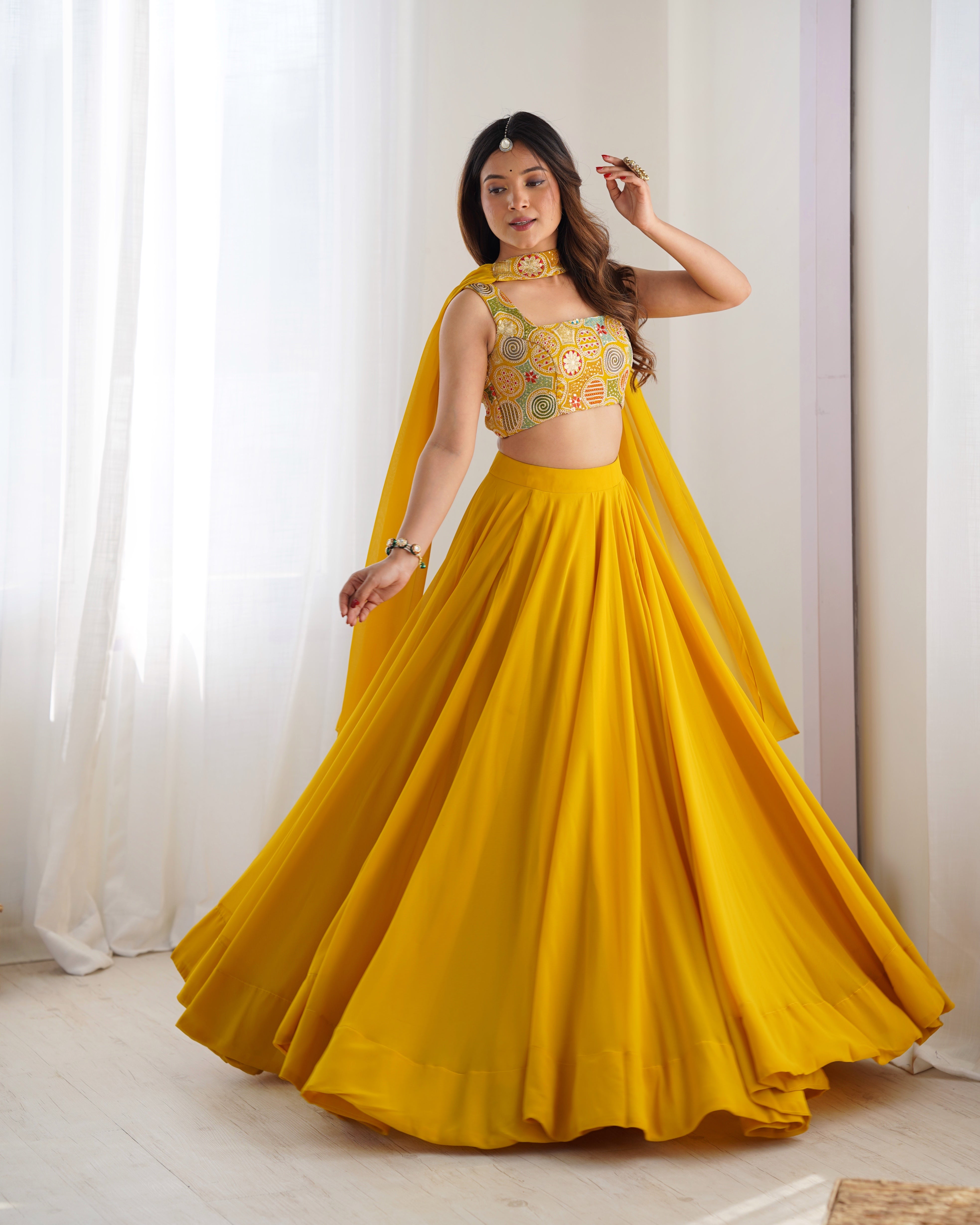 Sangeet Wear Yellow Color Pure Soft Georgette Lehenga Choli