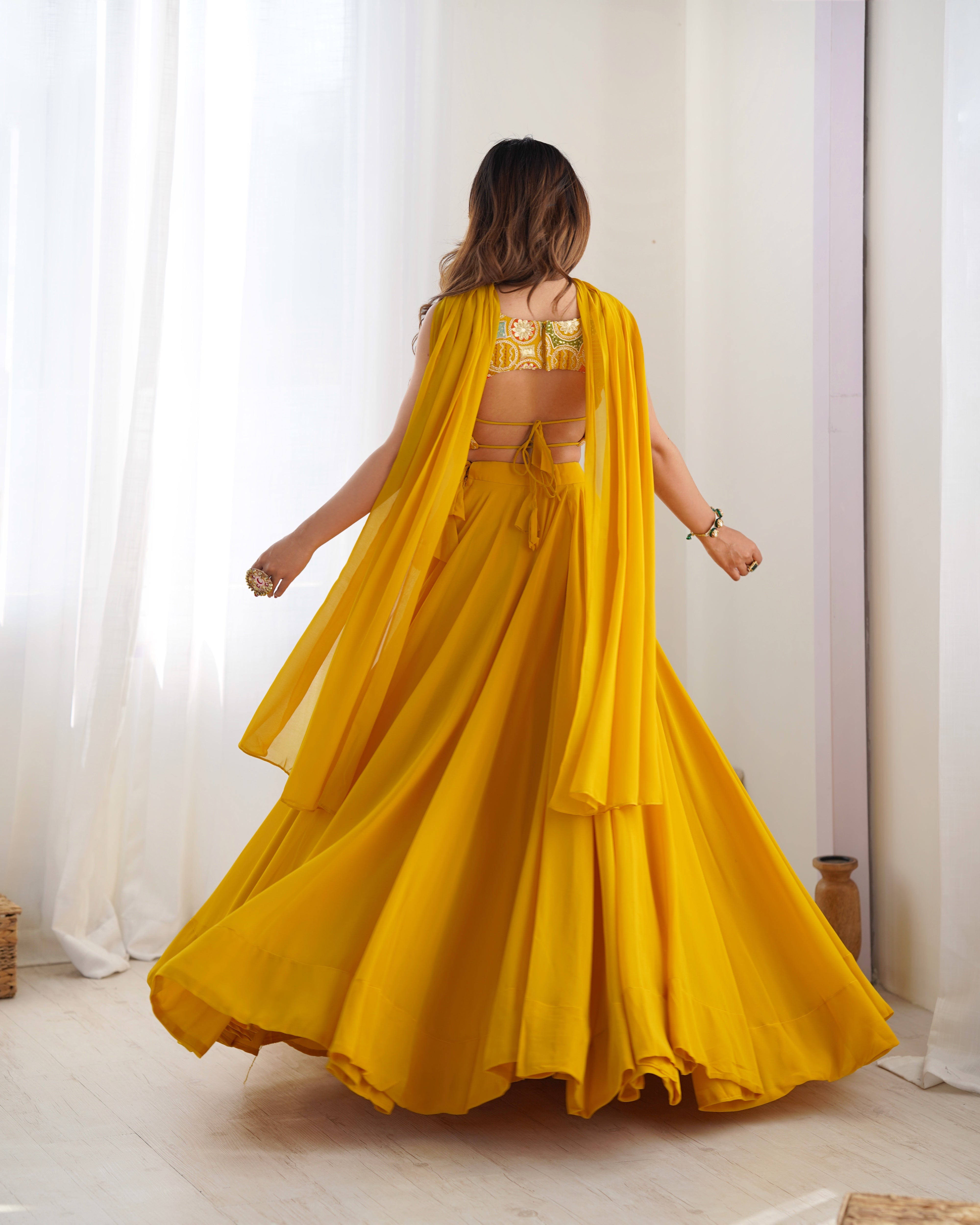 Sangeet Wear Yellow Color Pure Soft Georgette Lehenga Choli