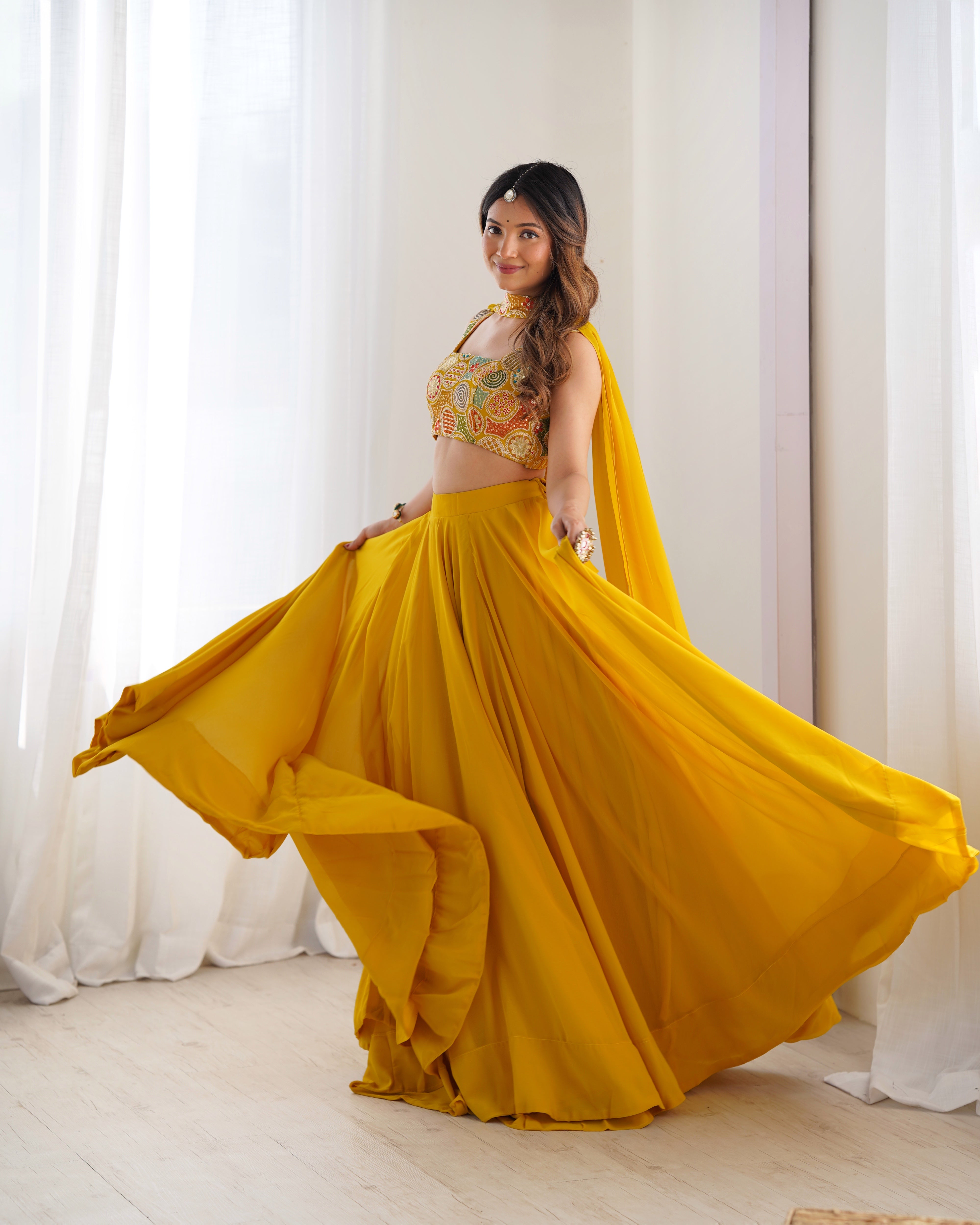 Sangeet Wear Yellow Color Pure Soft Georgette Lehenga Choli