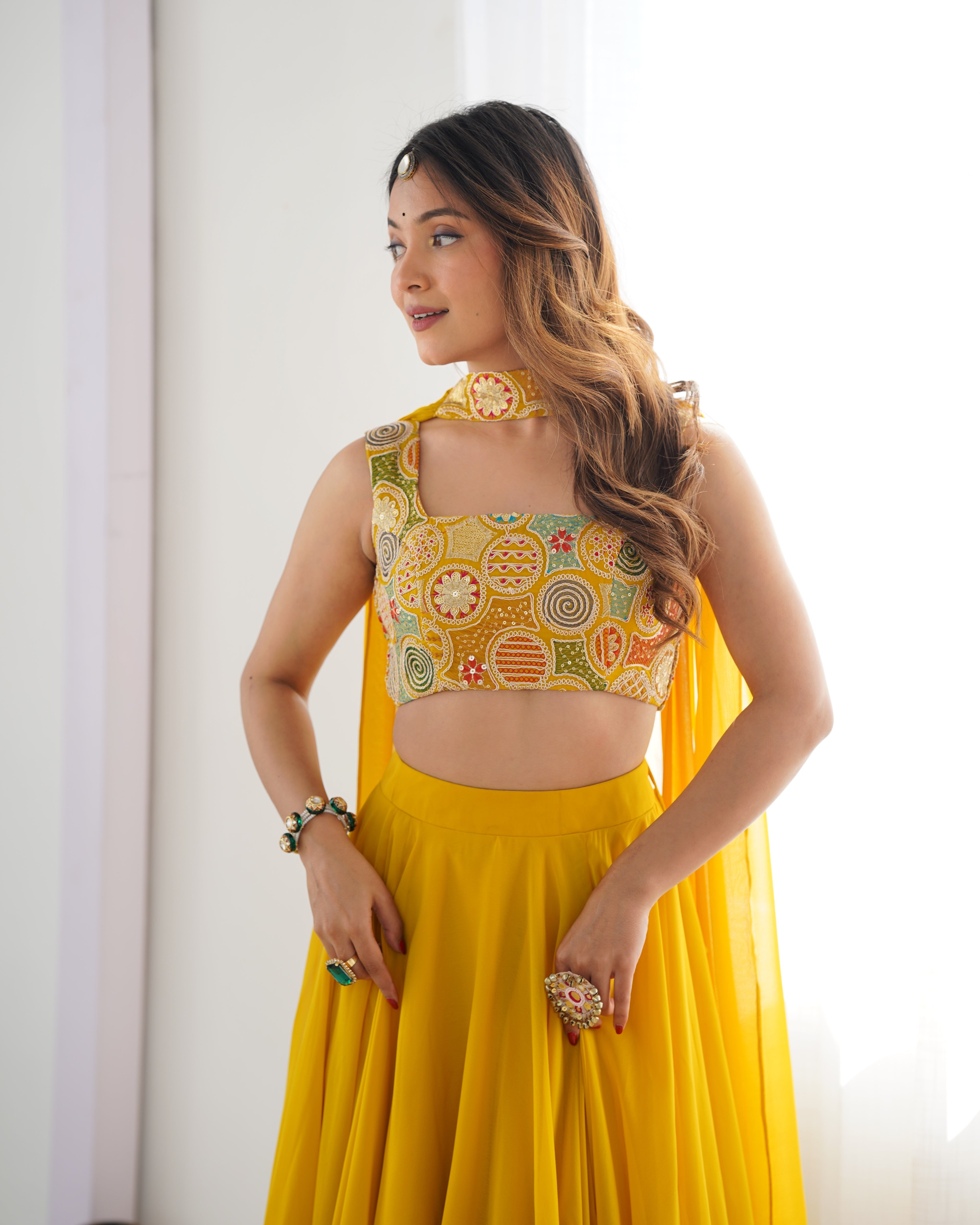 Sangeet Wear Yellow Color Pure Soft Georgette Lehenga Choli
