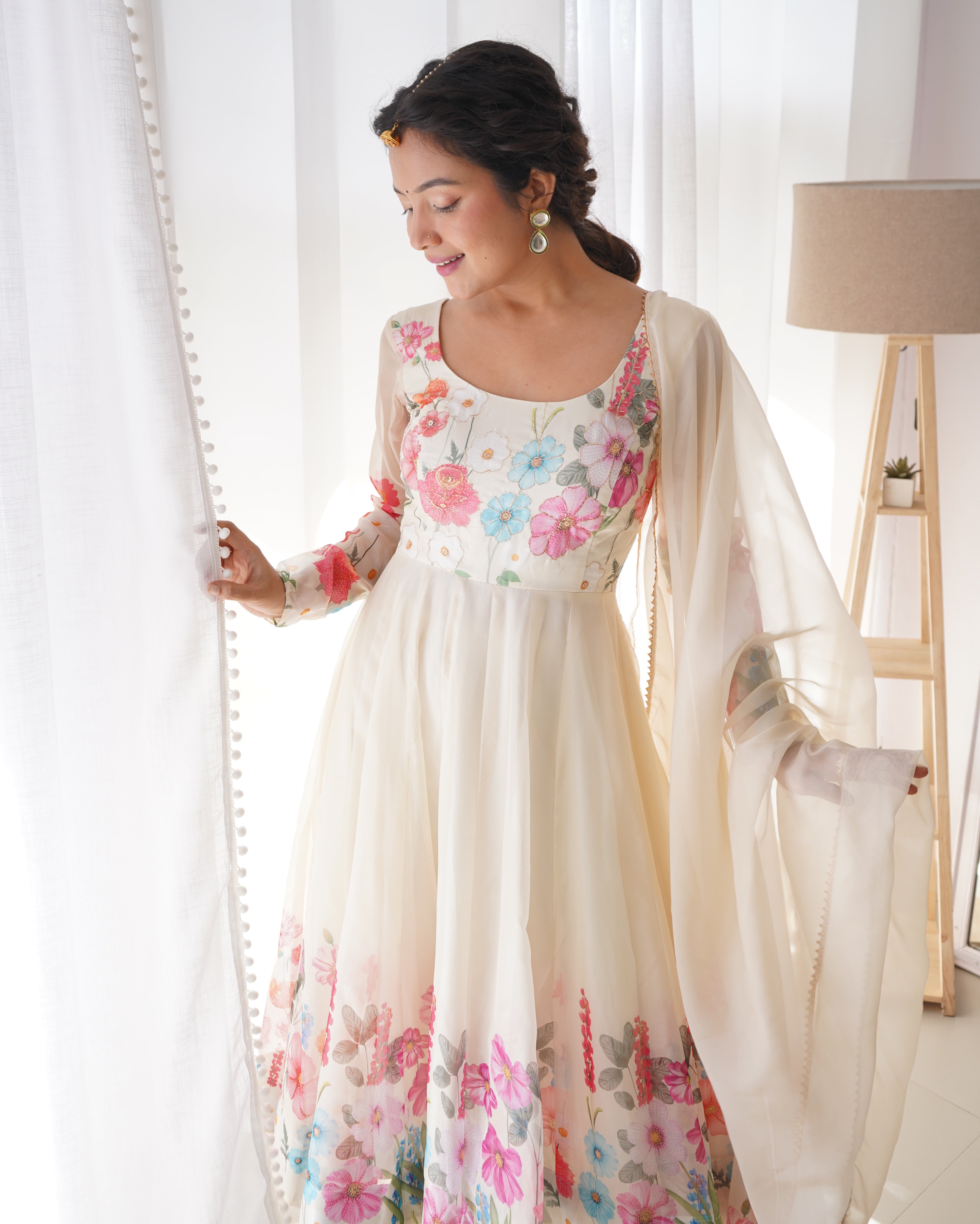Function Wear Pure Organza Fully Flair Anarkali Kurtis