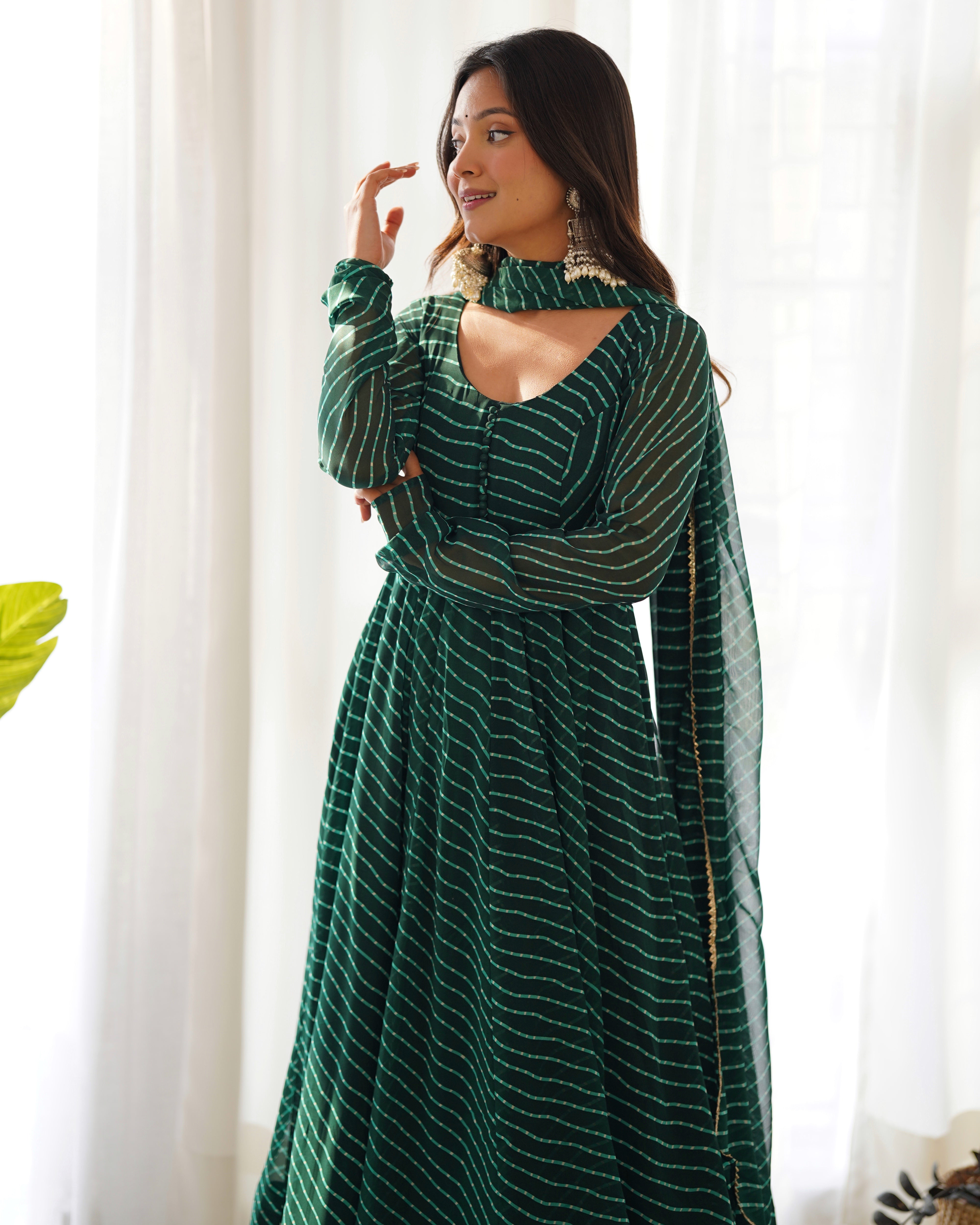 Festive Exclusive Green Colour Laheriya Print Anarkali Set