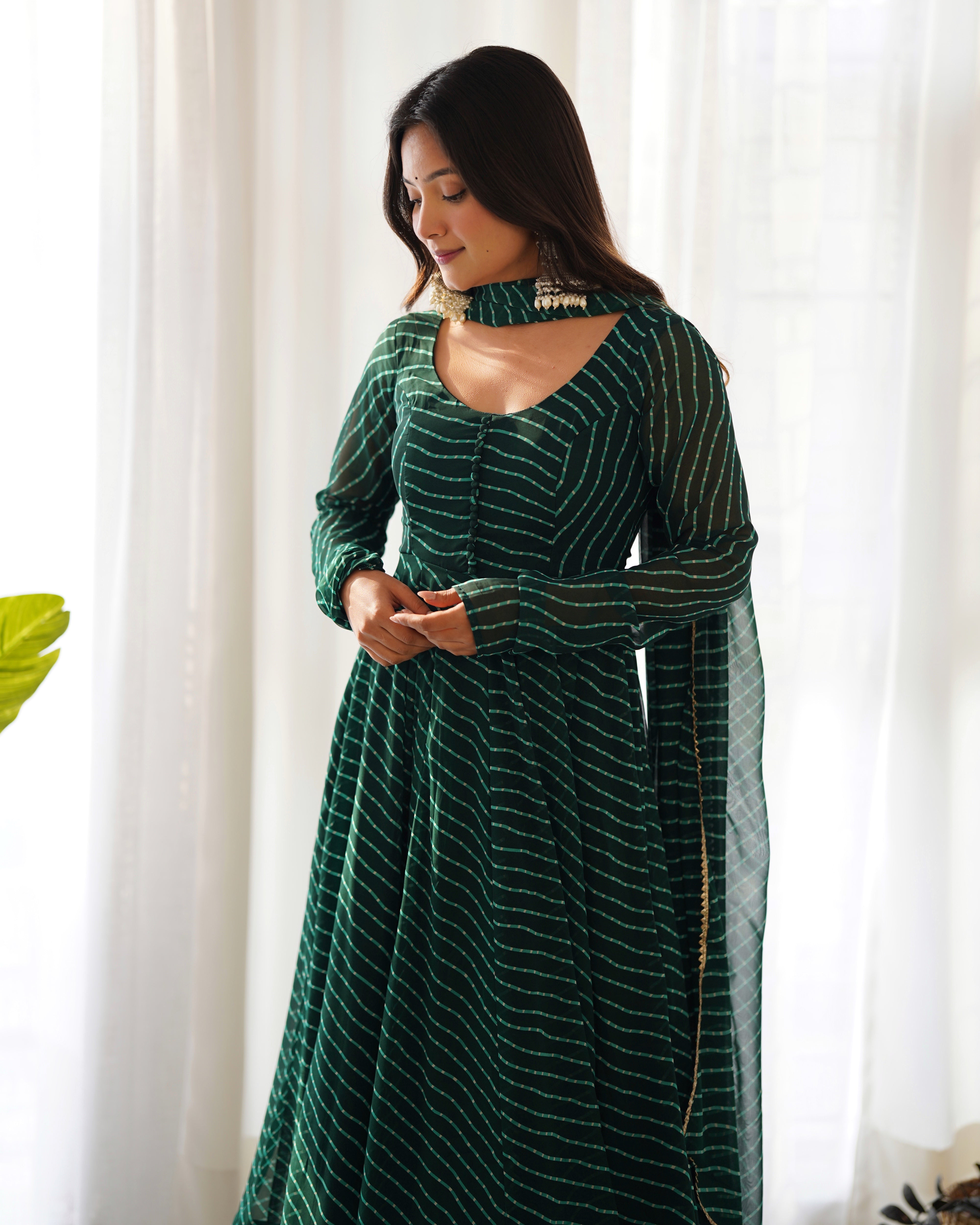 Festive Exclusive Green Colour Laheriya Print Anarkali Set