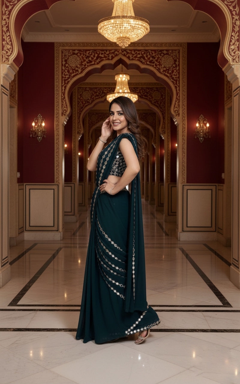 Designer Wedding Wear Pure Georgette Saree with Mirror Work