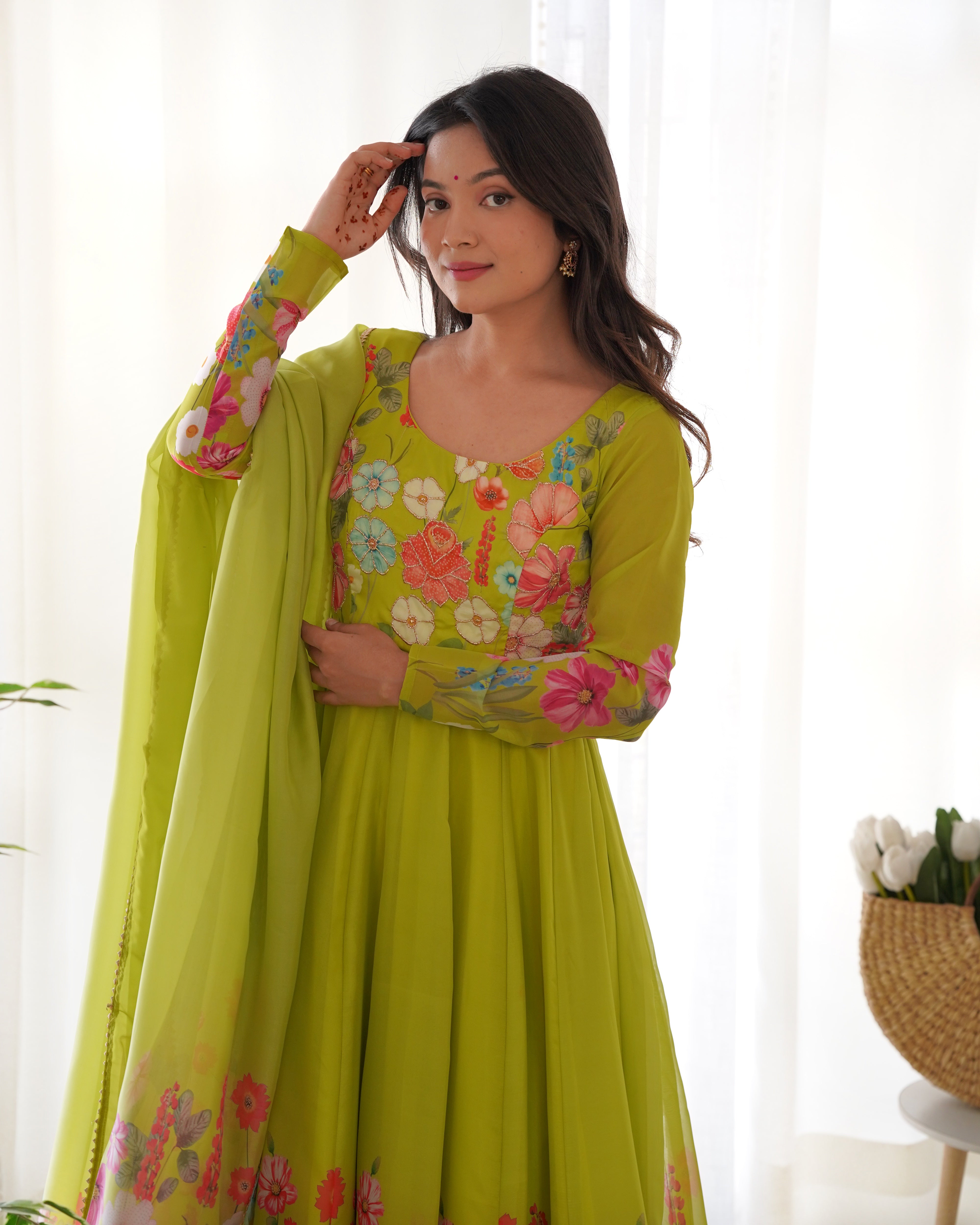 Festive Ethereal Charm Soft Floral Organza Anarkali With Dupatta And Pant