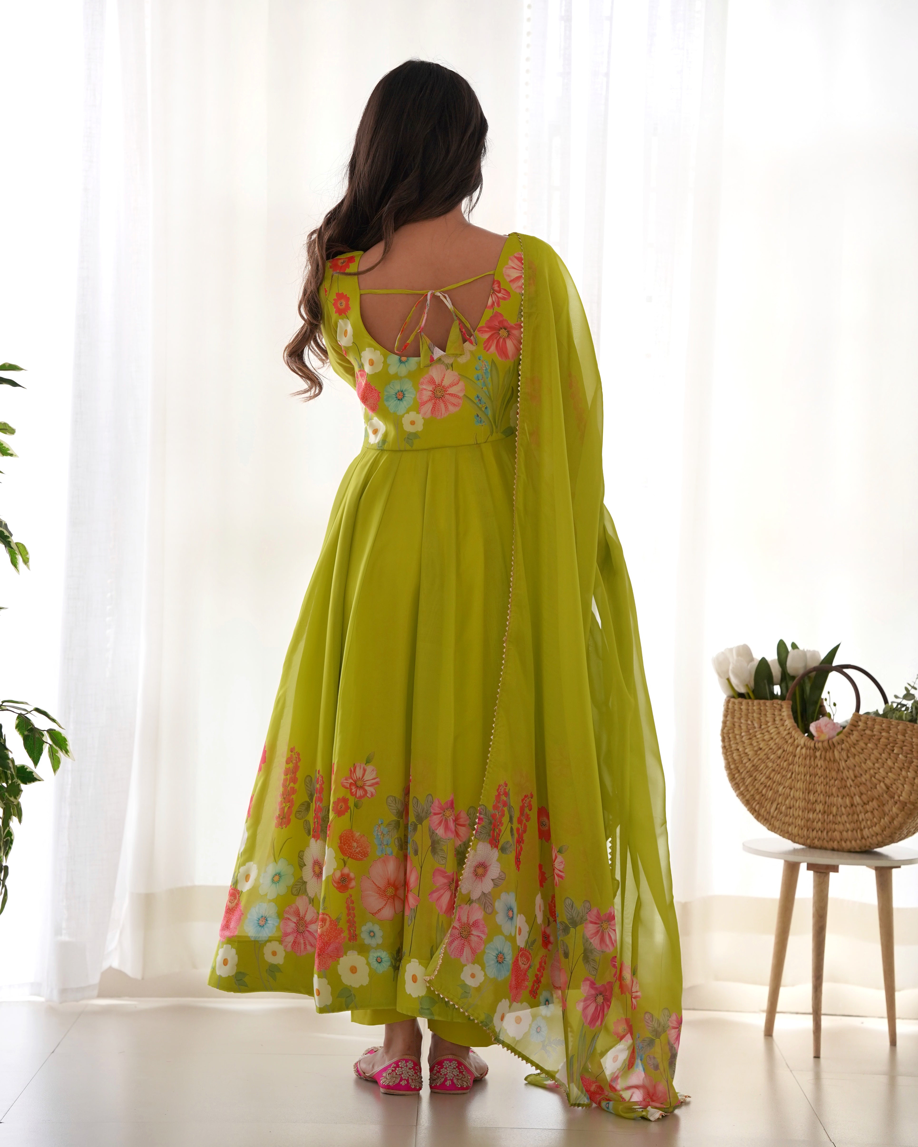 Festive Ethereal Charm Soft Floral Organza Anarkali With Dupatta And Pant