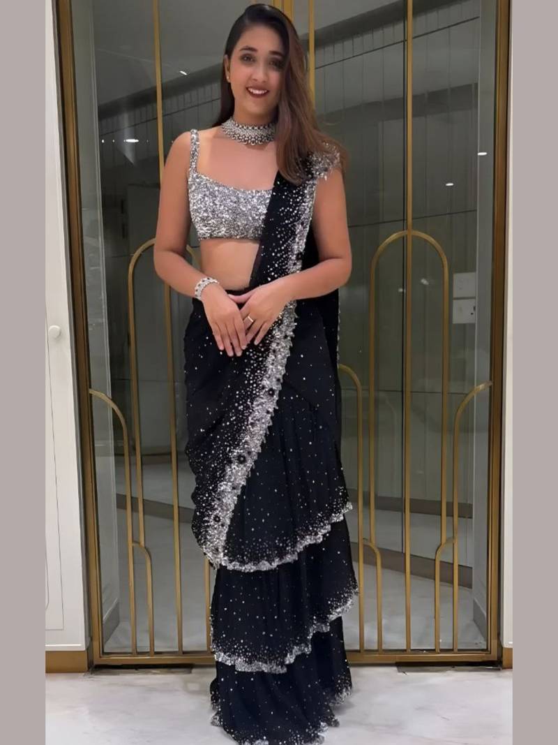 Ready To Wear Lehenga Saree For Women | Pre Draped Georgette Party Wear Saree