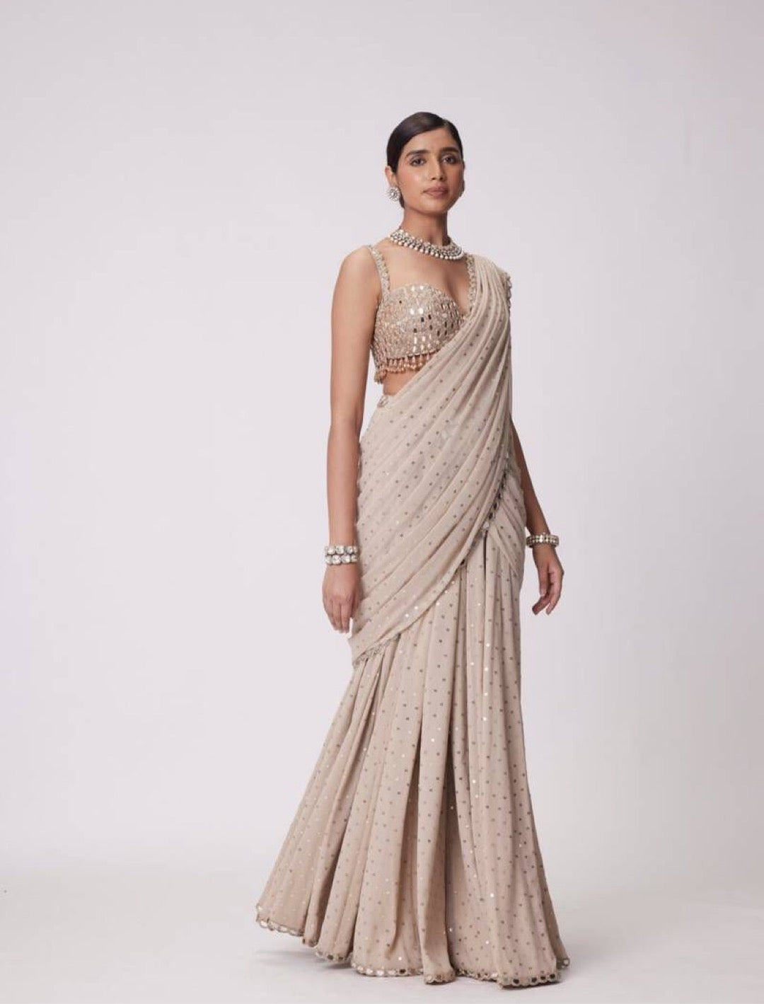 Ready To Wear Saree For Women | Pre Draped Party Wear Saree - Gold
