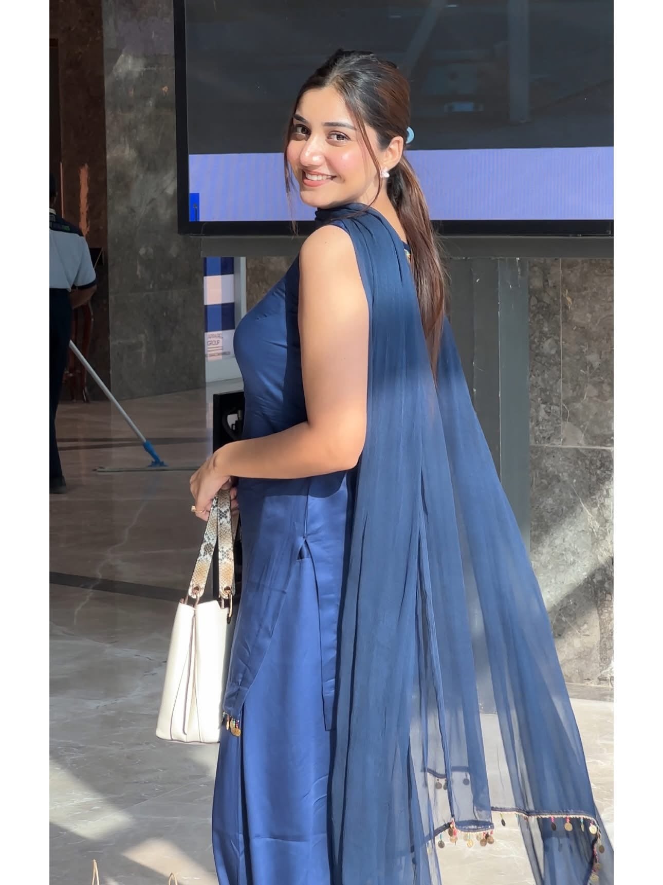 Party Wear Navy Blue Farshi Suit Set for Women