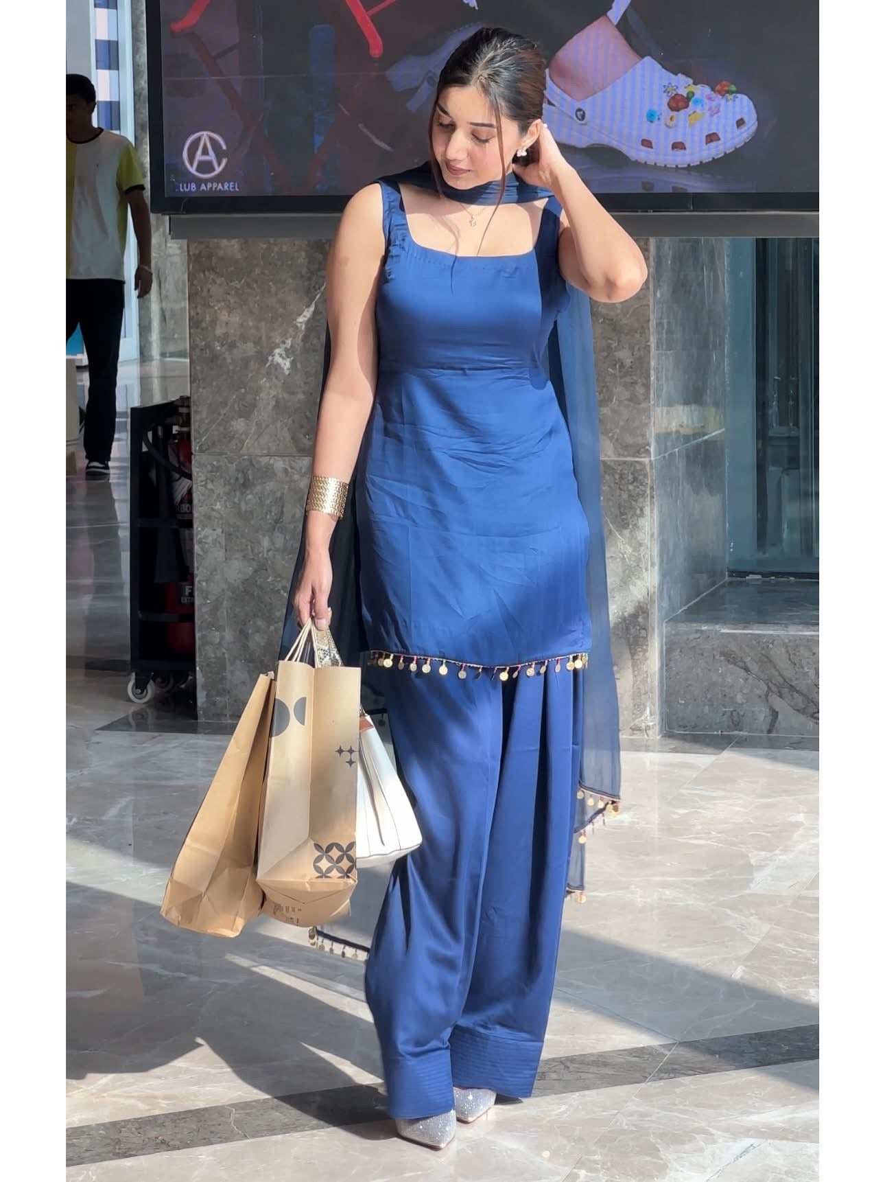 Party Wear Navy Blue Farshi Suit Set for Women