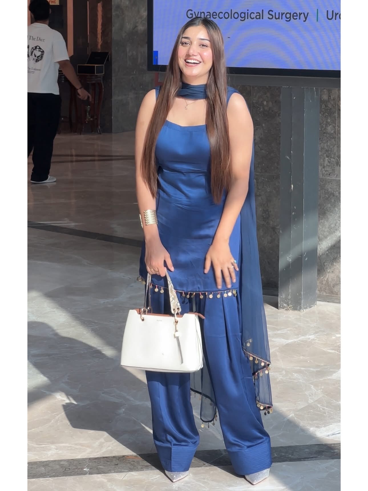 Party Wear Navy Blue Farshi Suit Set for Women