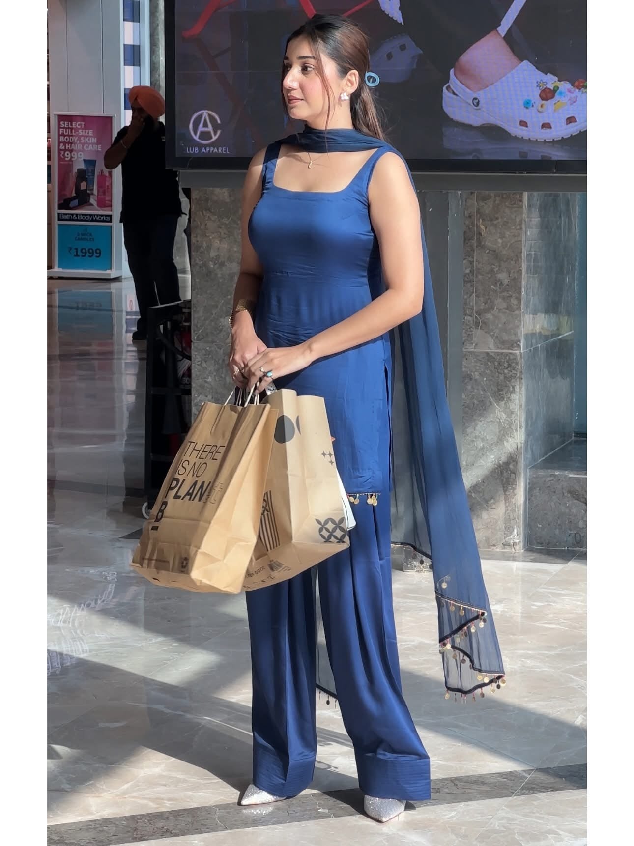 Party Wear Navy Blue Farshi Suit Set for Women