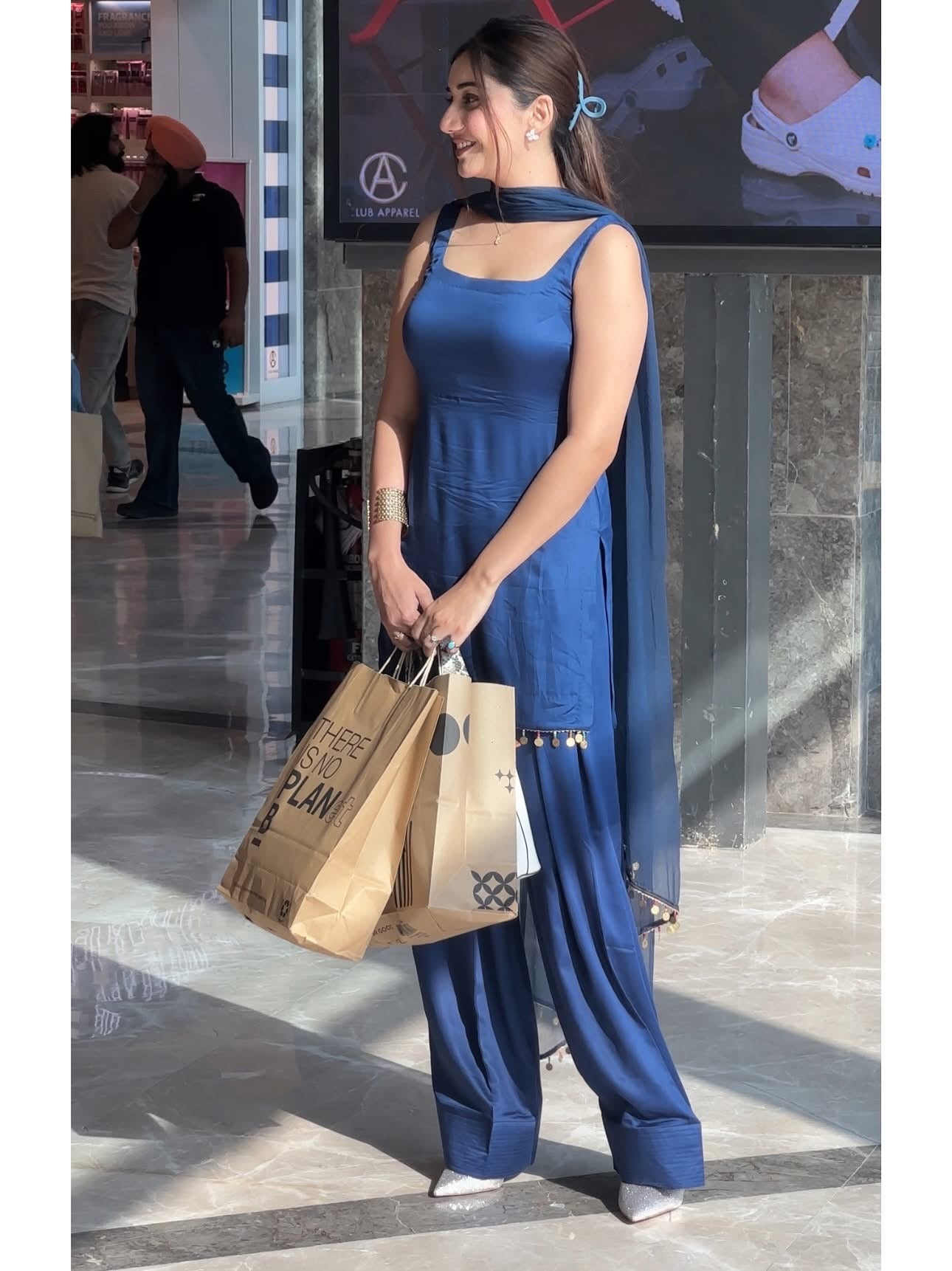 Party Wear Navy Blue Farshi Suit Set for Women