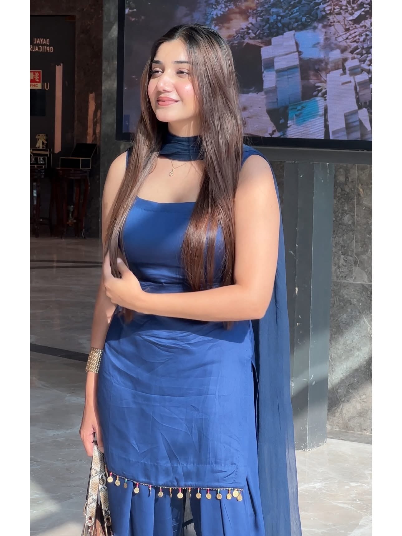 Party Wear Navy Blue Farshi Suit Set for Women